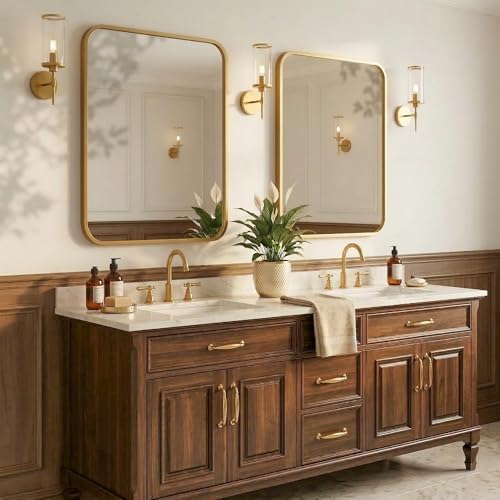 2-Pack 24x30 Inch Antique Gold Rounded Rectangle Vanity Mirrors - Image 2