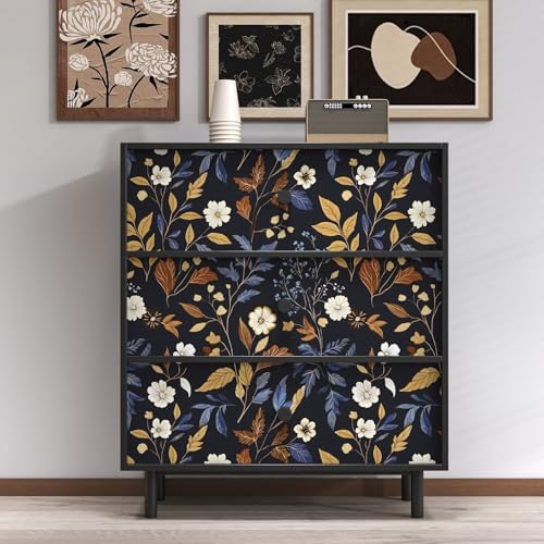 BOKEBEVE Floral Wallpaper Peel and Stick Vintage Blue Gold 17.5 x 393.5In - Image 5