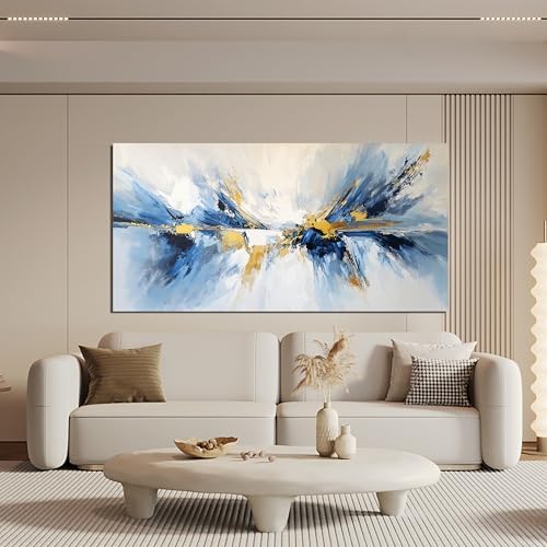 YISXINOAG Gold Blue Abstract Wall Art Modern Canvas Artwork Print 24"X48" - Image 6