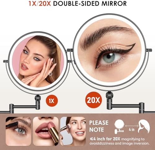 ZLOKLA 9" Wall Mounted Lighted Makeup Mirror, 4000mAh Rechargeable Double Sided - Image 4