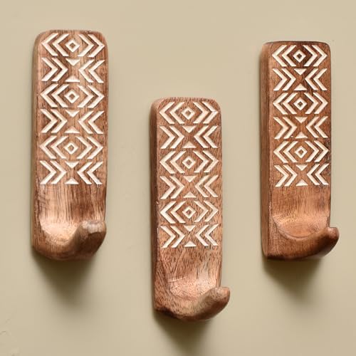 IndianShelf 10 LB- 12 Pieces Decorative Wood Adhesive Wall Hooks–Boho Peel and by IndianShelf