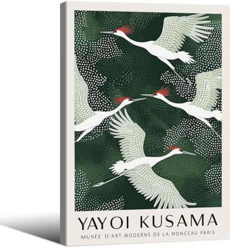 Framed Canvas Wall Art Japanese Flying Cranes Artwork 20x30in Vintage Bird by Unknown