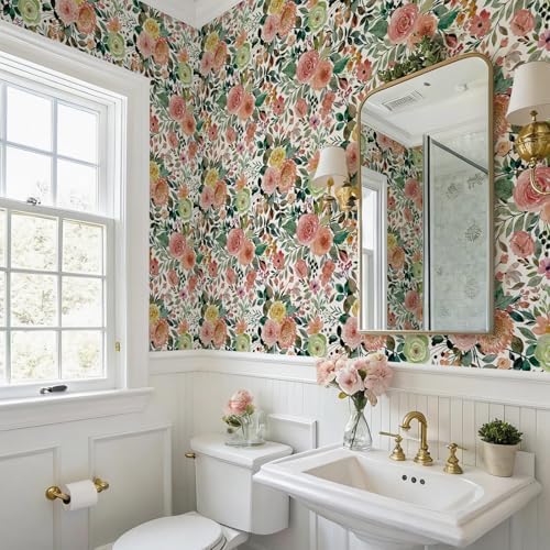 Simon&Siff Pink Colorful Floral Peel and Stick Wallpaper, 17.3"x120" - Image 4