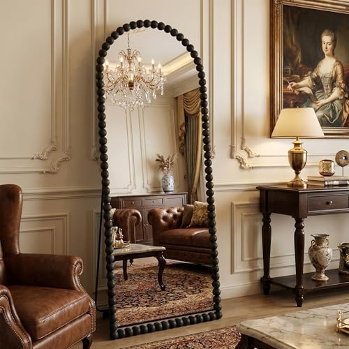 Antok 58" x 21" Arched Full Length Mirror, Antique Beaded Frame Floor Standing - Image 2