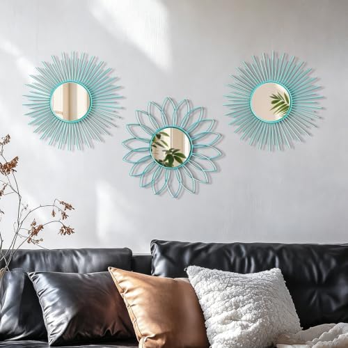 3 Pack Metal Mirrors for Wall Gold Sunburst Wall Mirror Home Decor Wall Art - Image 5