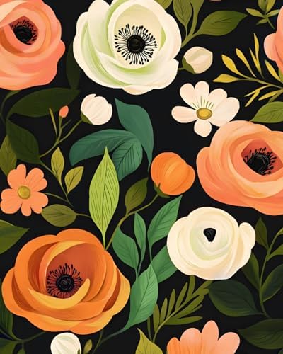 Danodoi Orange Green Vintage Floral Peel and Stick Wallpaper 17.5" x 118" by DANODOI