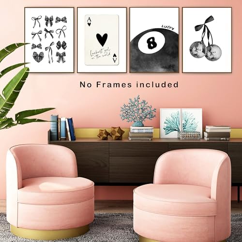 okaxscm Black Coquette Trendy Preppy Wall Art Prints Set of 4, Coquette Room - Image 5