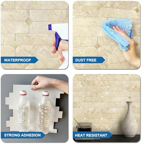 Stone Kitchen Wall Tiles Peel Stick Backsplash Beige Gold 10pcs - Image 6