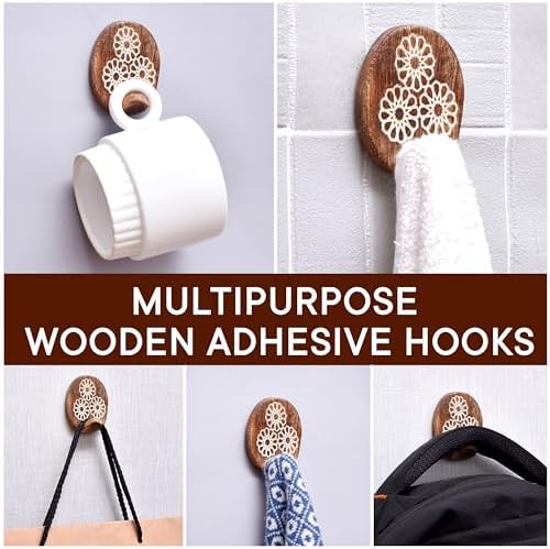 Indian Shelf 6 Wooden Adhesive Wall Hooks - Image 6