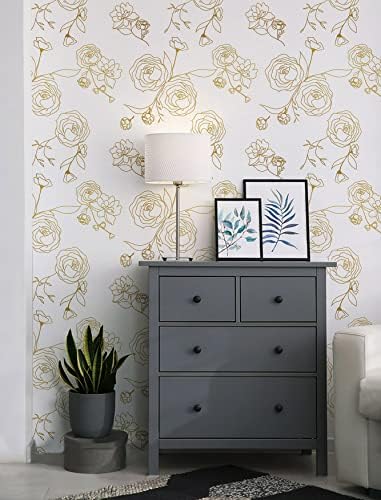 Safiyya 118"x17.3" Peel and Stick Wallpaper Gold and White Contact Paper Rose - Image 3