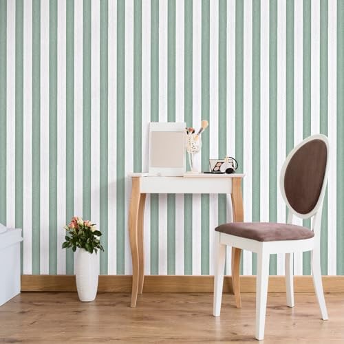 Green Stripe Peel and Stick Wallpaper A Set of 15.7" x 1181" Green and White - Image 6