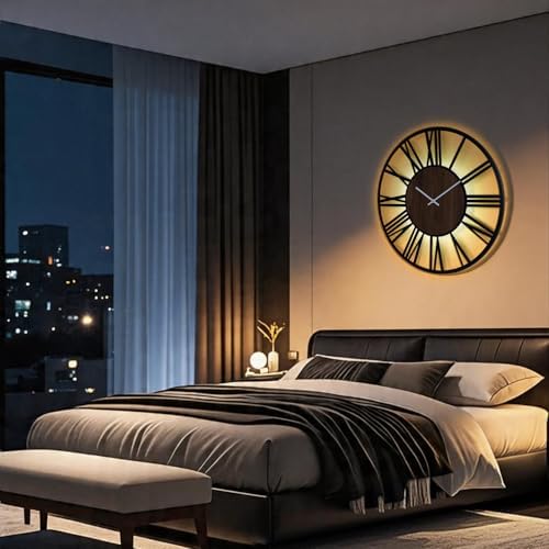 20Inch Large Lighted Wood Wall Clock Remote Control, Roman Numeral Modern - Image 6