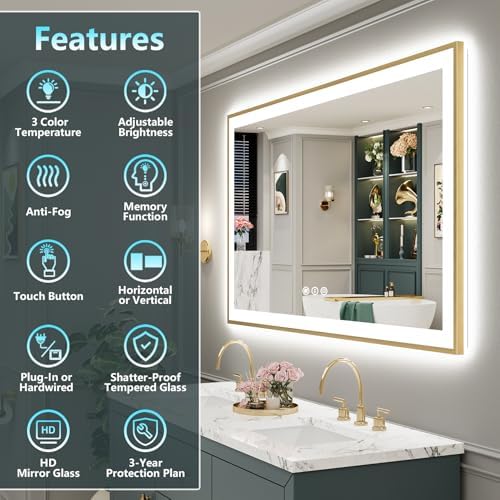 55x40 Gold LED Bathroom Mirror - Image 2