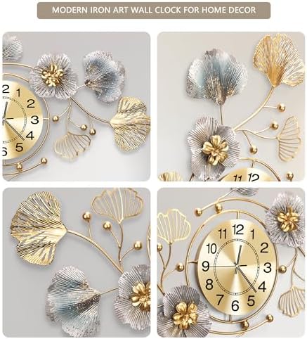 47" Modern Farmhouse Large Decorative Wall Clock, Ginkgo Metal Art - Image 6
