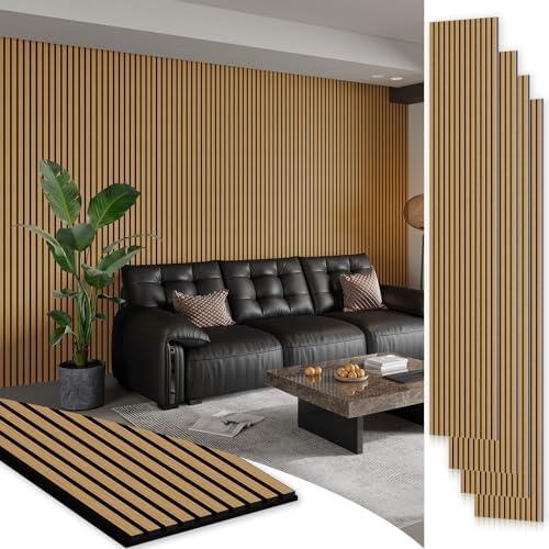 SMARTSTANDARD 4 Pack 106" x 12.6" Wood Slat Wall Panels, American Oak by SMARTSTANDARD