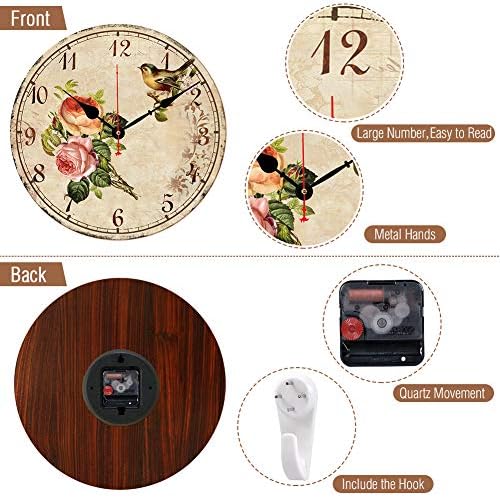 14 Inch Silent Non-Ticking Arabic Numerals Bird Flower Wall Clock - Image 2