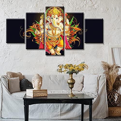 DJSYLIFE Hindu God Wall Art Ganesha Wall Decor Elephant God Canvas Prints - Image 4