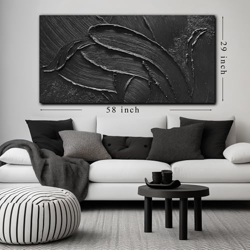 Large 3D Textured Hand Painted Decor Black Abstract Wall Art - Image 6