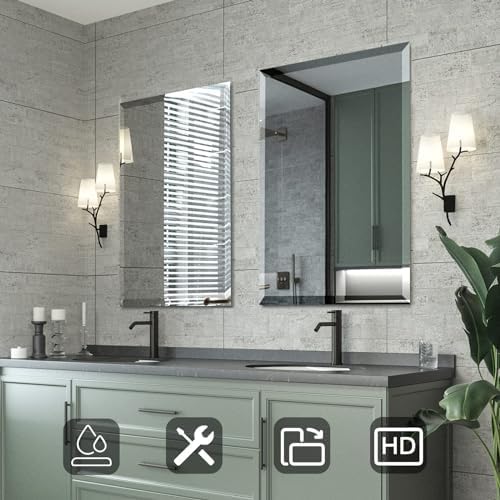 Mirrorons Beveled Mirror 24x36 Frameless Bathroom Wall Mirror Shatterproof - Image 2