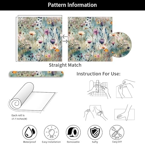 Watercolor Blue Green Purple Beige Wildflower Peel and Stick Wallpaper Wall - Image 7