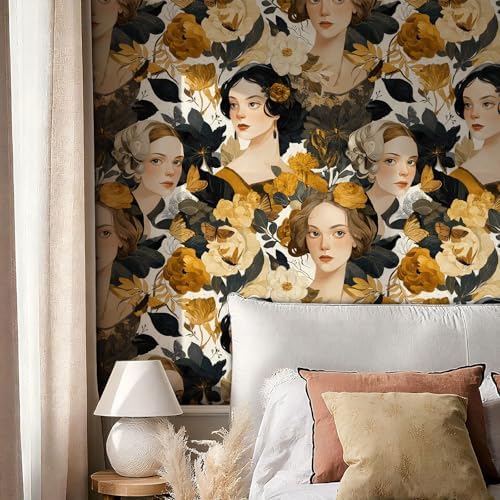 Vintage Floral Portrait Peel and Stick Wallpaper, Butterfly Wallpaper - Image 7