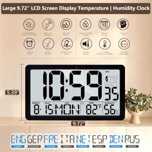 Atomic Digital Wall Clock, Battery Operated Large 9.72” Alarm Clock - Image 5
