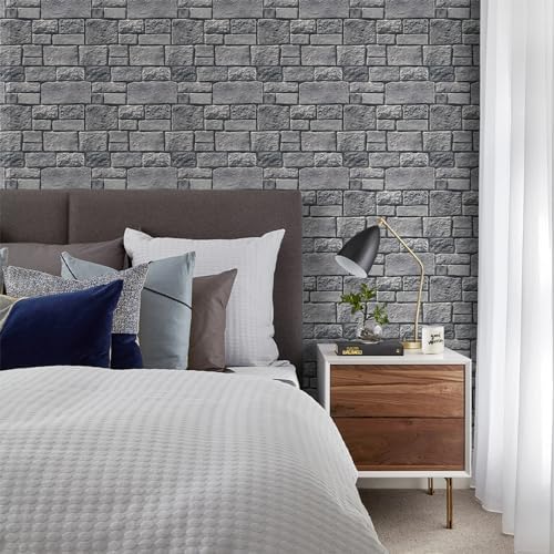 Commomy 3D Faux Stone Peel and Stick Wall Sticker 10 Pcs 11.8" x 11.8" - Image 2