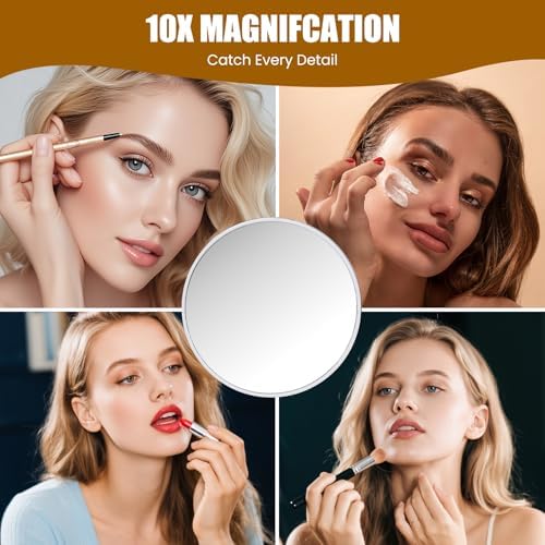 Vanity Mirror with Lights, Rounded Frame, 10X Magnification, Smart Touch with - Image 6