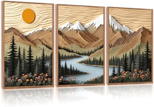 CHDITB Mountain Landscape Framed Canvas Wall Art Set, Forest Nature Wall Decor by CHDITB