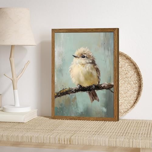 AVECCO Cute Funny Fluffy Bird on Branch Wall Art Canvas Framed 12x16 inch - Image 2