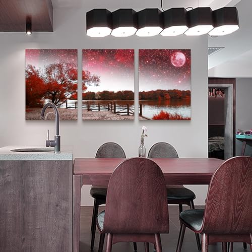 Lapremoly Red Tree Abstract Landscape Wall Paintings Canvas Wall Art - Image 3