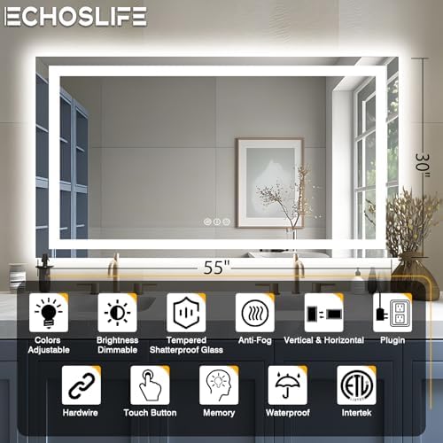 EchosLife 55"x30" LED Bathroom Mirrors - Image 2