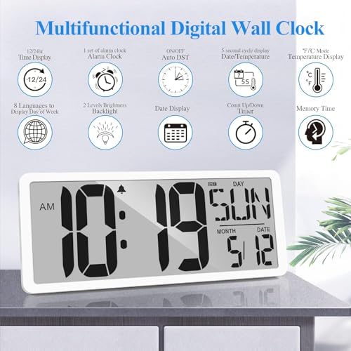Large Digital Wall Clock with Backlight 15.2 Inch Digital Alarm Clock - Image 3