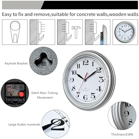 WANGIRO 8" Modern Wall Clock Silent Non-Ticking Battery Powered - Image 4