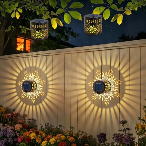 2 Pack Solar Fence Lights, Metal Flower Pattern Solar Powered Wall Lights by Forlivese