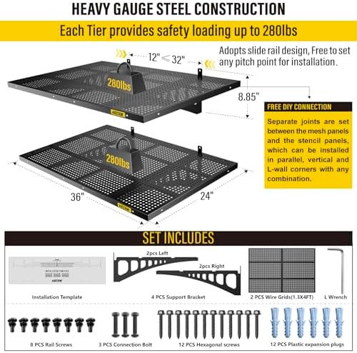 Aecxm 2-Pack 2x3ft Adjustable Garage Wall Shelving 560lbs Load Capacity Heavy - Image 3
