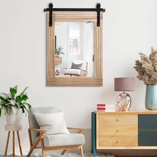AAZZKANG Rustic Mirrors for Wall Rectangle Barn Door Mirror - Image 6