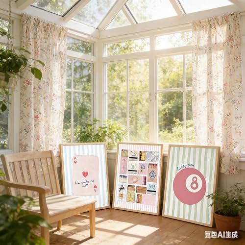 3Pcs Trendy Preppy Wall Art Pink Blue Matchbox Lucky 8 Ball Pictures Wall Decor - Image 3