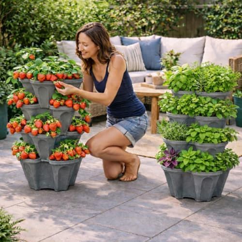 Vertical Garden Planter 4 Tier Stackable System 16 Plants, Space Saving Herb - Image 2