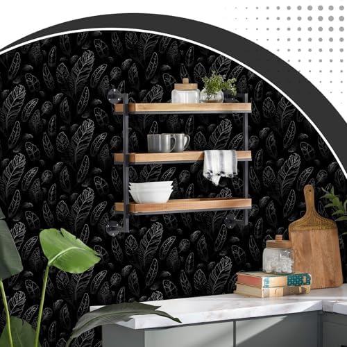 Black Peel and Stick Wallpaper 17.7"x120" Feather Wallpaper Removable Modern - Image 6