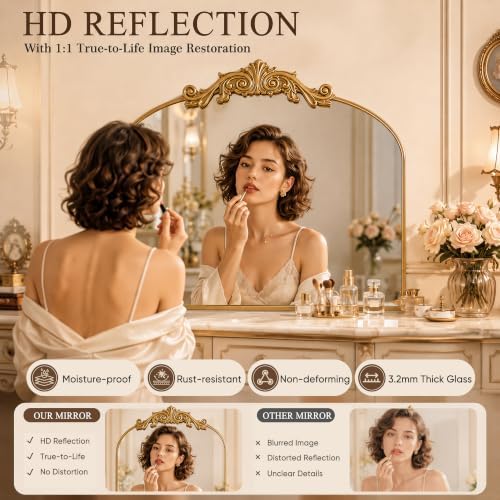 Vintage Bronze Arched Wall Mirror - Image 5