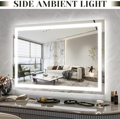 ROLOVE 32x22 Lighted Vanity Mirror, Wall-Mounted, Detachable 10X Magnifier - Image 3