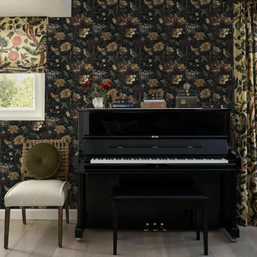 Ismoon Vintage Floral Peel and Stick Wallpaper Dark Black Contact Paper - Image 6
