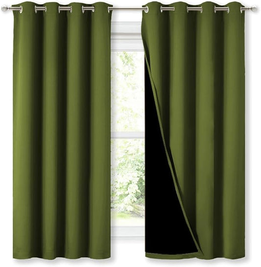 NICETOWN 100% Blackout Curtains 54" Long, Olive Green, 1 Pair, Double-Deck by NICETOWN