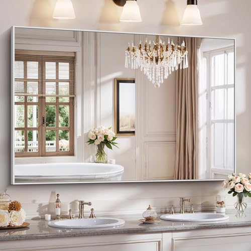 YIROMAN Bathroom Mirror 60"x40", Large Brushed Silver Bathroom Mirror by Unknown