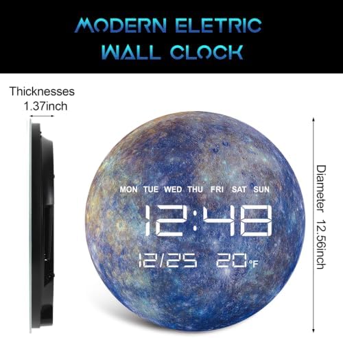 Digital Wall Clock, LED Mercury Design, Temperature Display - Image 2