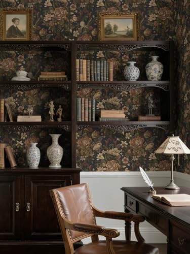 Dimoon Vintage Peel and Stick Wallpaper Dark Blue Floral Contact Paper - Image 4
