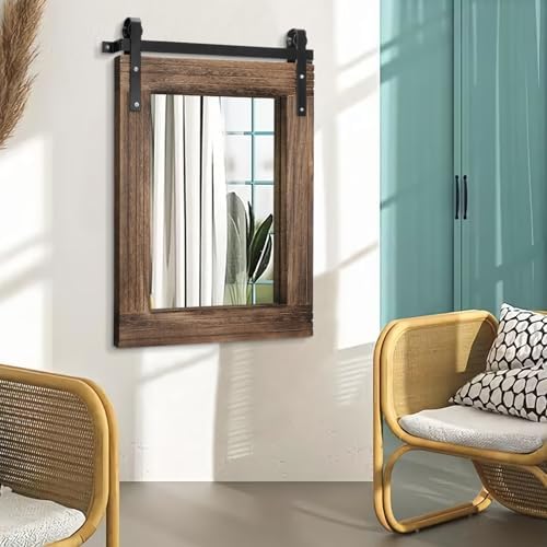 AAZZKANG Large Rectangle Mirror Rustic Wood Hanging Mirror Large 30"x22" - Image 4