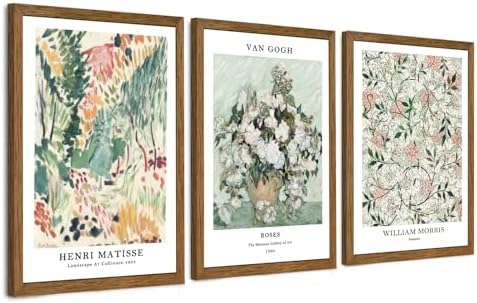 Matisse Van Gogh Morris Wall Art Set Of 3 Neutral Flower Canvas Print by InspiredHuesCanvasWallArt