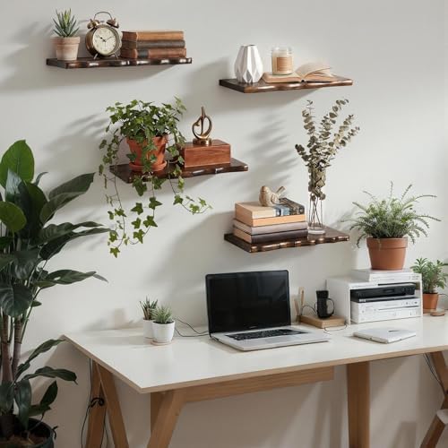 Pinkunn 4 Pcs Floating Shelves for Wall Rustic 15.75 Inches Walnut Wooden - Image 5